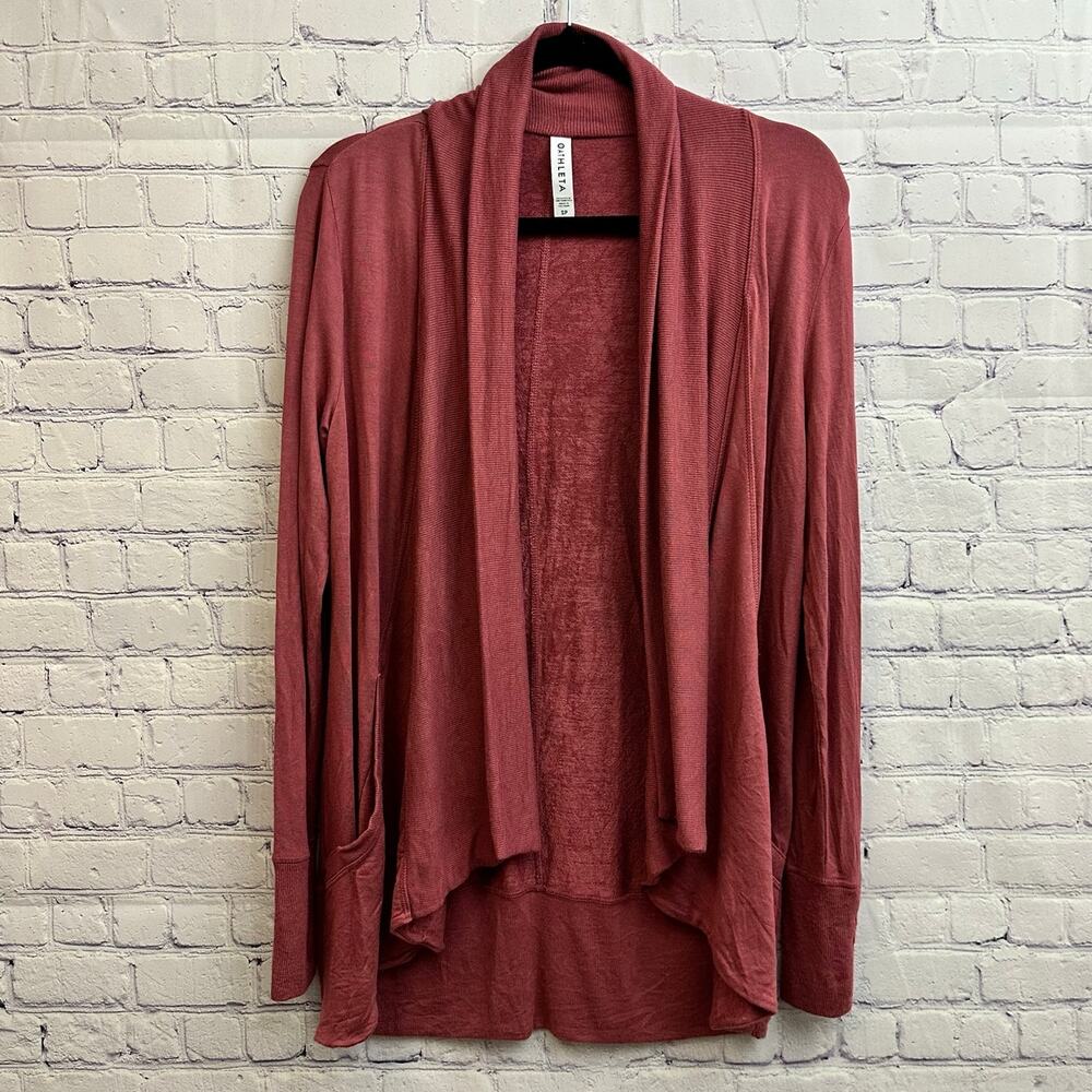 Athleta Pranayama Restore Wrap Open Cardigan Rose Pink Small Pockets Fall Cozy